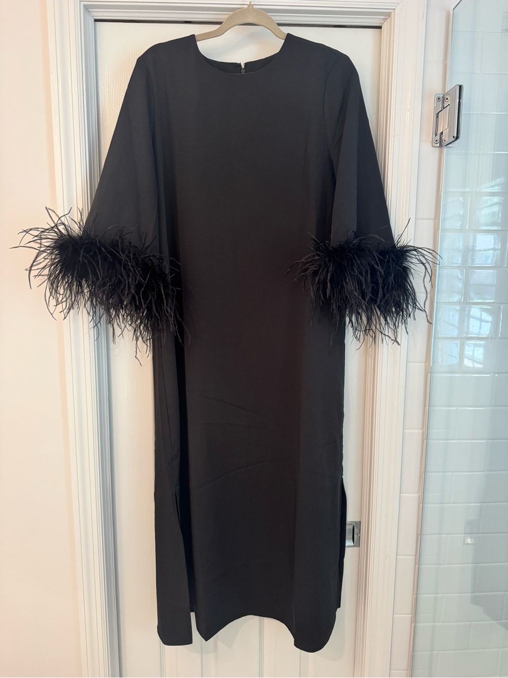 Tuckernuck Black Feather-Trim Midi Dress